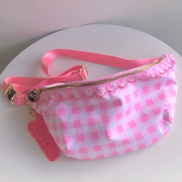 Stoney Clover Lane Barbie Pink Checkered gingham scalloped jumbo Fanny pack Bag